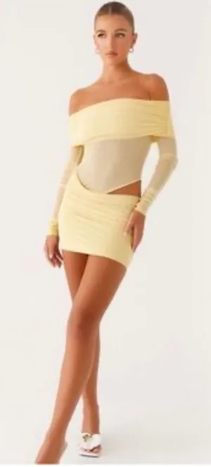 Peppermayo No Doubt Mini Dress Off Shoulder Mini Dress in Yellow thumbnail 1