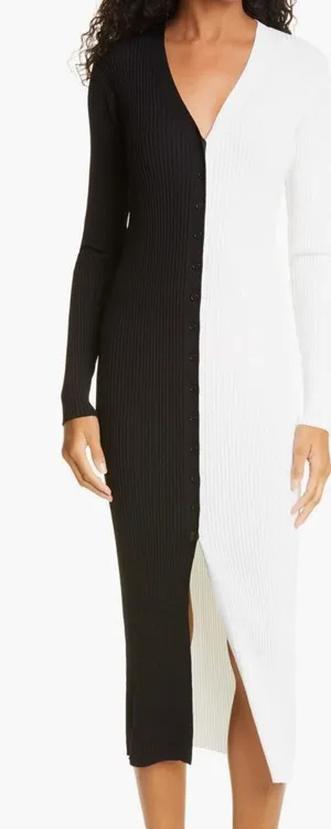 STAUD Shoko Sweater Midi Dress in Black White size Small $165 Colorblock thumbnail 1