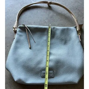 London Fog Travel Bag Houndstooth Brwn Barrel Duffle Leather Light Blue Bag thumbnail 5