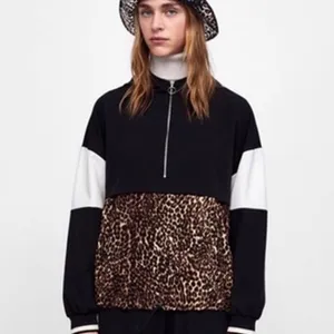 Zara Basic Leopard Print Half-Zip Colorblock Hoodie Pullover - Size XS 🐆✨ thumbnail 3