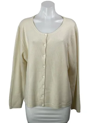 Neiman Marcus Cream 100% Cashmere Round Neck Button Down Cardigan Sweater Top 1X thumbnail 1