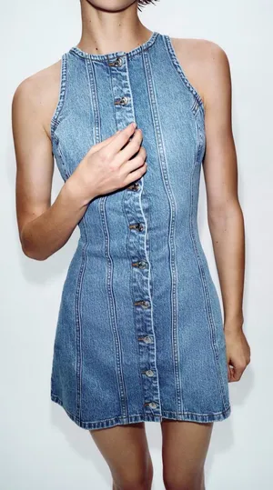 Nwt Zara Z1975 Mini Seamed Denim Dress Size M thumbnail 1