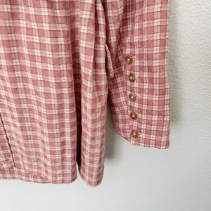 [Free People] Pink Olivia Gingham Plaid Oversized Double Breasted Blazer Large L thumbnail 7