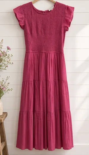 Blu Pepper Fuchsia Flutter-Sleeve Maxi Dress Small thumbnail 1