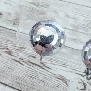 Vintage Clip On Earrings - Domed Circle Faceted Silver Tone - Condition Issues thumbnail 5