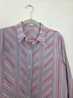 Pastel Chevron Striped Blouse Top Purple Pink Cotton Twee Preppy 90s Butter Mom thumbnail 4