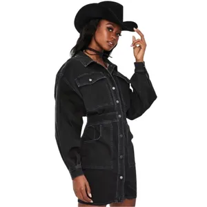 Vintage Free People Black Denim Mini Dress Medium thumbnail 3