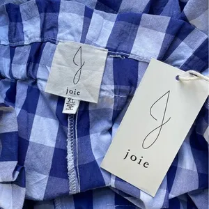 NWT Joie Gingham Shorts Blue & White Check Cotton Paper Bag Waist Size XL NEW thumbnail 7