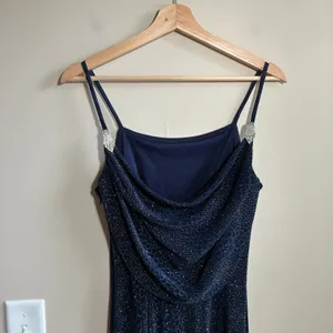 Bari Jay Vintage Formal Cowl Back Maxi Dress 7-8 Navy Women Glitter Rhinestone thumbnail 6