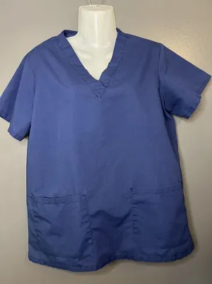 Angelica Scrub Top Shirt Womens Small Navy Blue V Neck Two Pocket Medical thumbnail 1