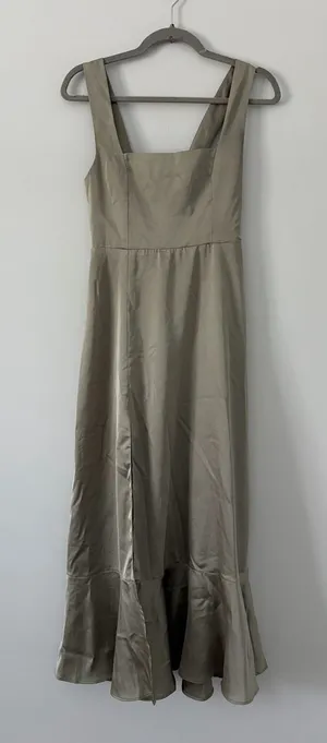 Show Me Your Mumu Claire Midi Boho Dress Moss Green Luxe Satin S thumbnail 1