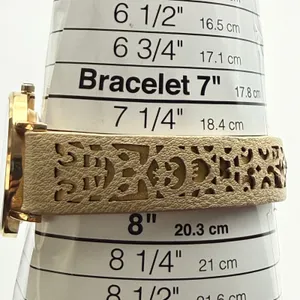 Elegant Accutime Gold-Tone Tan Leather Band Women's Watch Working thumbnail 5