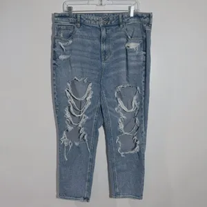 American Eagle Stretch Ripped Mom Jean High Waist 4041 Size 16 Short Streetwear‎ thumbnail 2