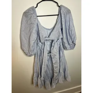 NWT! Selfie Leslie Mini Dress Wm M Blue Puff Sleeve Cottagecore Feminine Summer thumbnail 2