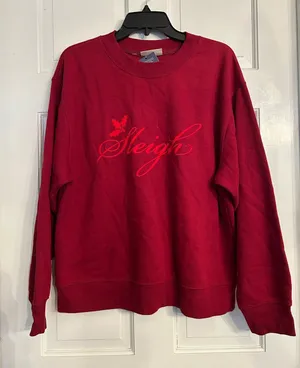 Universal Thread Red Crewneck Sweatshirt with 'Sleigh' Script large thumbnail 1