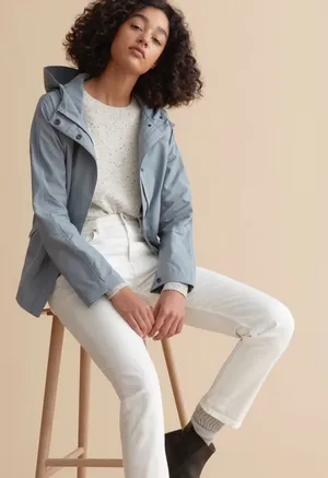 Everlane Cropped City Anorak Rain Coat Jacket Hooded in Blue-Gray Sz S thumbnail 1