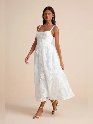 LULU’S Perkins White Textured Lace-Up Corset Midi Dress thumbnail 5