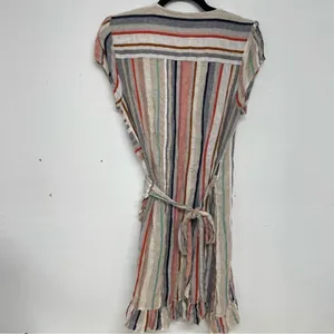 Free People Blue & Pink Vertical Striped Short Sleeve Wrap Dress Womens L Mini thumbnail 9