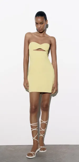 ZARA Bodycon Strapless Mini Lemon Party Coctail Shower Bridal 🍋Dress thumbnail 9