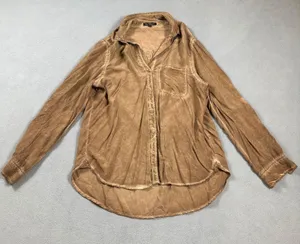 Velvet Heart Button Down Shirt Top Womens M Brown Washed Distressed Collared thumbnail 1