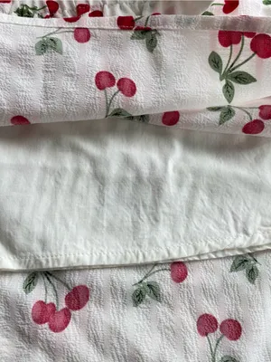 Anthropologie Cherry Print Mini Skirt White Red Fruit A-Line Smocked Waist M thumbnail 6