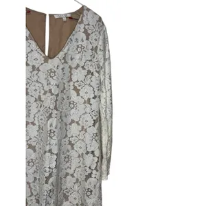 Wayf Women‎ Blouse Sheer Lace Floral V-Neck 3/4 Sleeve Nude Lining Ivory Medium thumbnail 3
