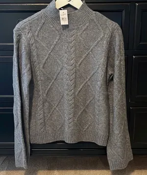 Loft Cable Knit Mock Neck Sweater in Gray thumbnail 1