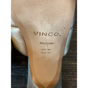 Vince Ceil‎ Mule Sandals Women 9 Gold Quilted Metallic Leather Kitten thumbnail 9