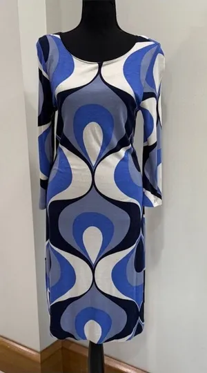 Boden mod swirl half sleeve knee length midi dress retro size 6 R thumbnail 1