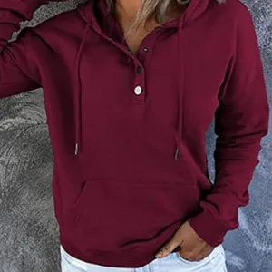 BURGUNDY RED PULLOVER BUTTON UP HOODIE W/KANGAROO POCKET Size XL thumbnail 1