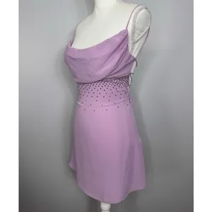 Mistress Rocks Mini Dress Size Medium Lilac Cowl Neck Rhinestone Party Sexy‎ NWT thumbnail 6