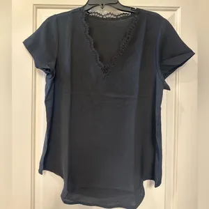 Dressy Lace Trim Blouse Black Size M thumbnail 3