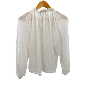 Cleobella‎ White Cotton Dobby Ruffle Neck Button Down Blouse Top S Romantic Boho thumbnail 7