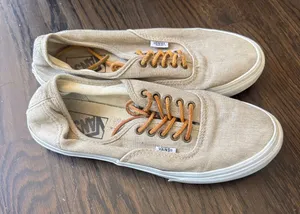 Vans Women's Canvas Sneakers in Tan with White Sole thumbnail 1