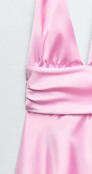 ZARA dress mini halter pink satin Bow 🍬 🎀 wedding party coctail bridal shower thumbnail 14