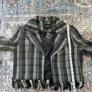 OAT NEW YORK NWT Plaid Fringe Blazer Tweed Cropped Jacket Size Large thumbnail 8
