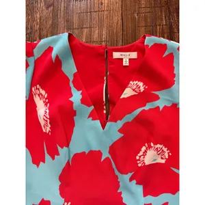Milly Atalie Floral Print Dress Womens Size 6‎ Blue Red Short Sleeve thumbnail 5