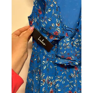 Lulus Blue‎ Floral High Low Maxi Dress Ruffle Medium Wedding Guest Vacation Euro thumbnail 4