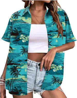 Summer Hawaiian Shirts Floral Short Sleeve Button Down Shirts thumbnail 1
