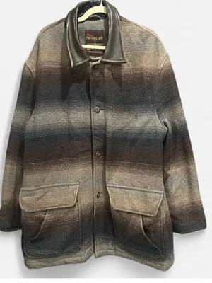 Vintage Southwestern Wool Blend Barn Coat Genuine Leather Collar L thumbnail 10