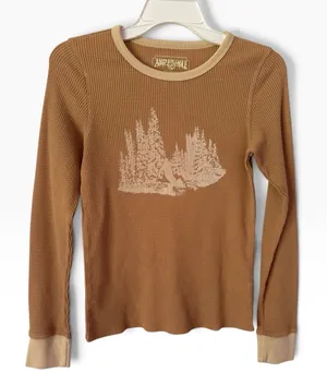 American Eagle Waffle Knit Graphic Long Sleeve Thermal Top Women’s Size Small thumbnail 1