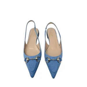 Gucci Erin Horsebit GG Canvas Slingback Blue Denim Ballet Flats Size 38 thumbnail 2