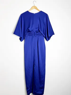 THEIA Size 4 Royal Blue Formal Maxi Dress Draped Sleeve Ruched Waist thumbnail 7