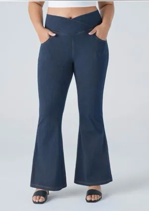 Halara Flex High Waisted Crossover Pocket Washed Casual Flare Jeans Size L NWT thumbnail 1