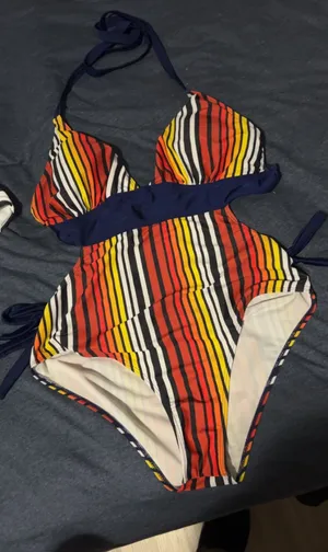 Retro-Stage side cutouts, striped, halter tie bathing suit thumbnail 1