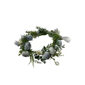 Dusty Blue Floral Crown Flower Halo Adjustable Ribbon Wedding Festival Boho‎ thumbnail 4