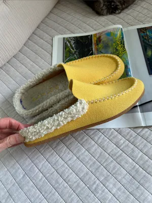 Rothy’s Scuff Sherpa lined wool mule Slippers in Popcorn yellow 8 washable thumbnail 8