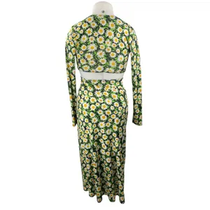 AFRM Green Multicolor Floral Cut Out V-Neck Long Sleeve Midi Bodycon Dress Sz S thumbnail 2
