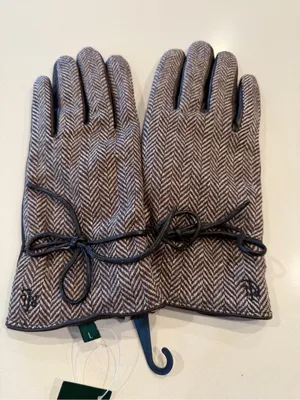 Lauren Ralph‎ Lauren Herringbone Wool Gloves Brown Leather thumbnail 3