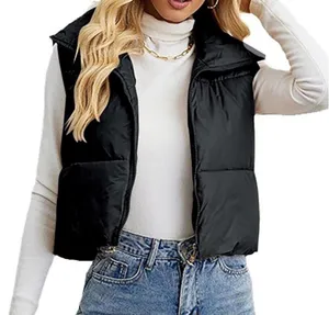 Women Cropped Black puffer vest size medium never worn thumbnail 1